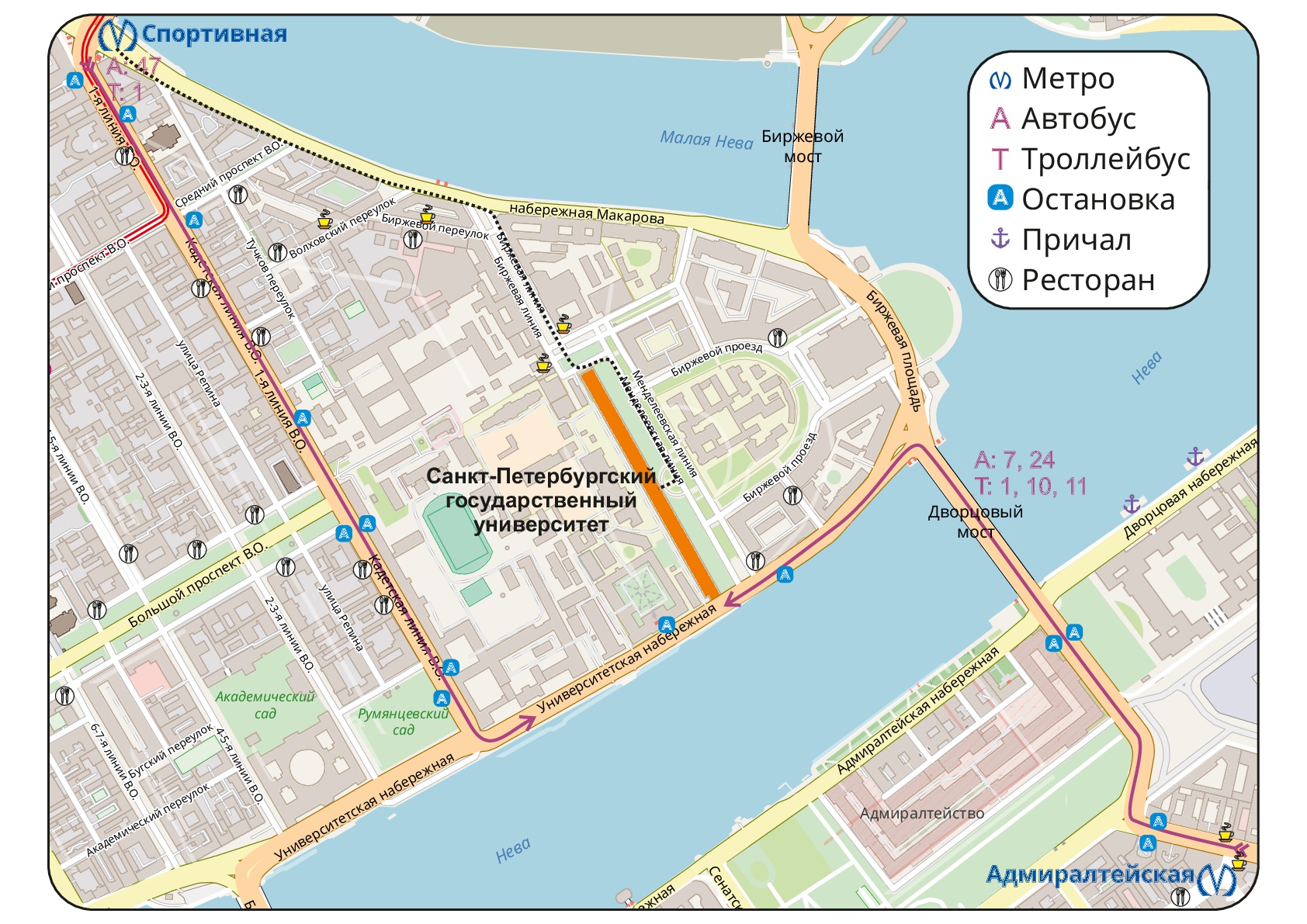 Карта спб университетская набережная